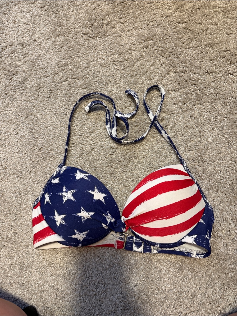 Patriotic Red & Blue Stars-Stripes Bikini Top